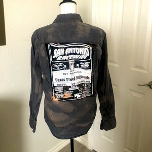 San Antonio raceway gray button down with bleach